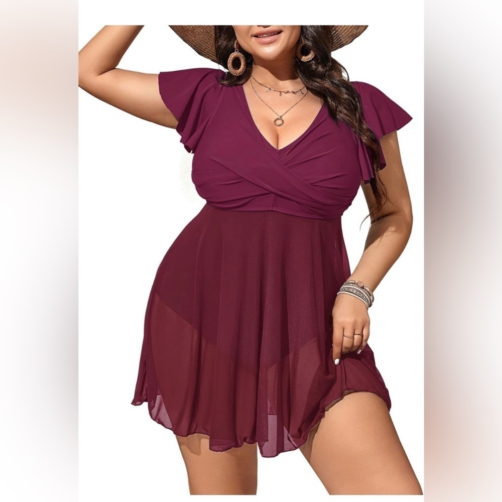 🆕Plus Size One Piece Swim Dress Tummy Control Swimsuit